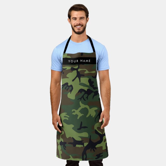 Green Camouflage Pattern, Your name, Personalise Apron (Worn)