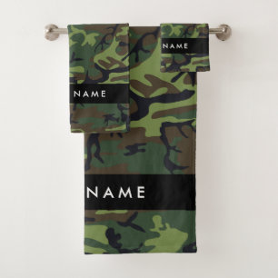 Green Camouflage Pattern, Your name, Personalise Bath Towel Set