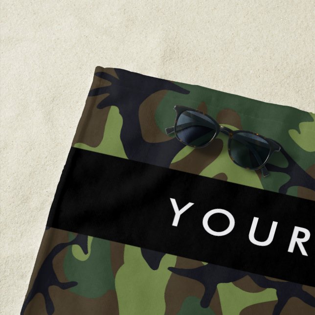 Green Camouflage Pattern, Your name, Personalise Beach Towel (In Situ)