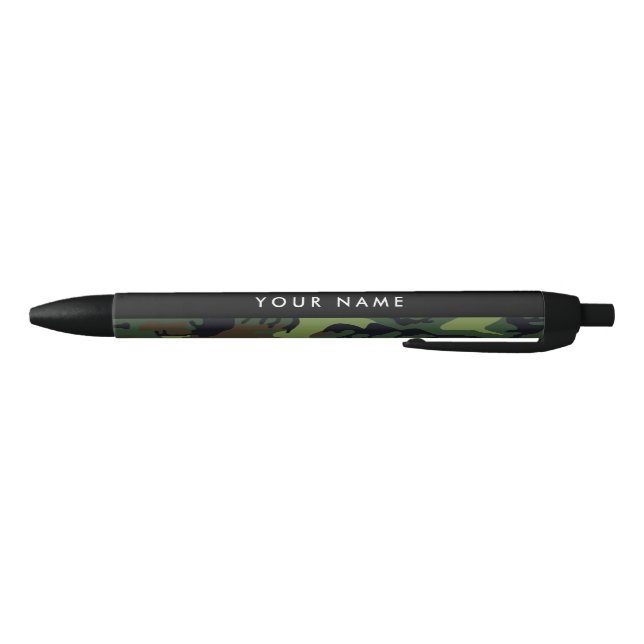 Green Camouflage Pattern, Your name, Personalise Black Ink Pen (Bottom)