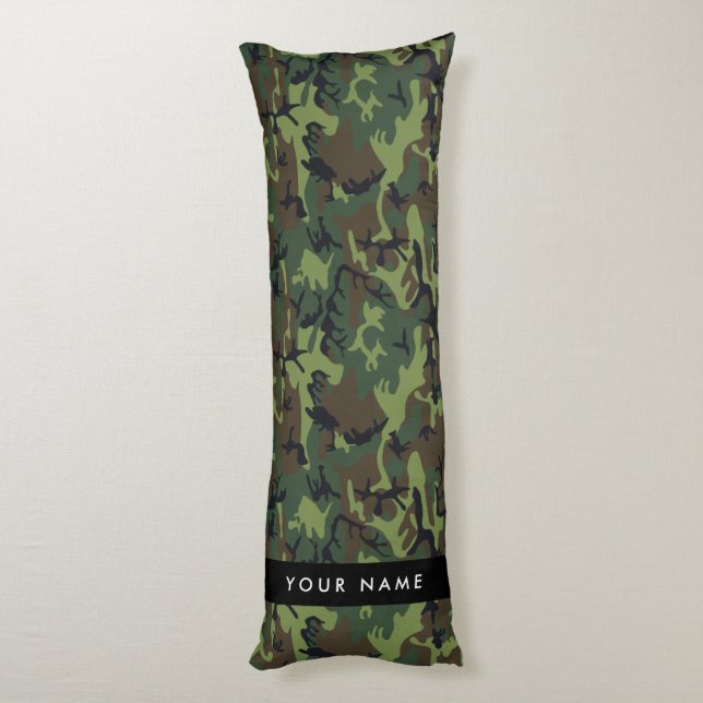 Green Camouflage Pattern, Your name, Personalise Body Cushion (Back (Vertical))