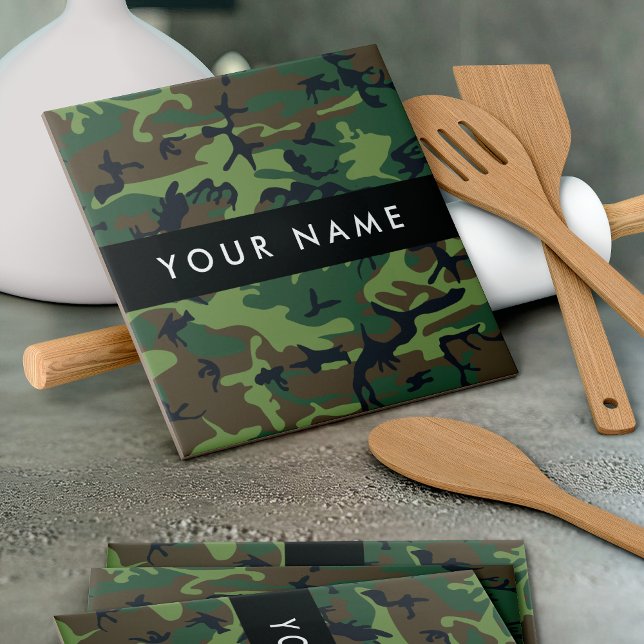 Green Camouflage Pattern, Your name, Personalise Ceramic Tile (Creator Uploaded)