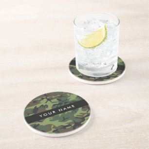 Green Camouflage Pattern, Your name, Personalise Coaster