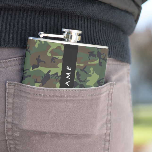 Green Camouflage Pattern, Your name, Personalise Hip Flask (In Situ)