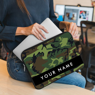 Green Camouflage Pattern, Your name, Personalise Laptop Sleeve