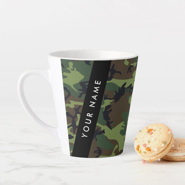 Green Camouflage Pattern, Your name, Personalise Latte Mug (In Situ)