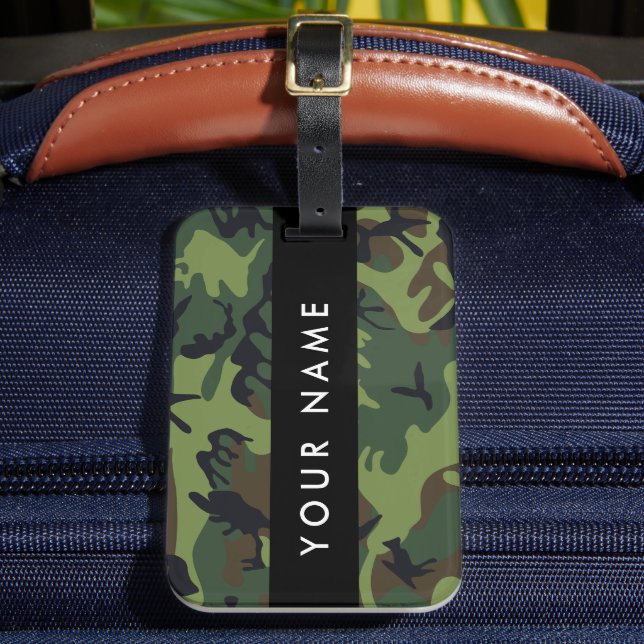 Green Camouflage Pattern, Your name, Personalise Luggage Tag (Front Insitu 2)