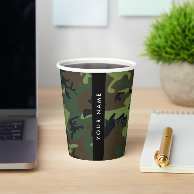 Green Camouflage Pattern, Your name, Personalise Paper Cups (Insitu)