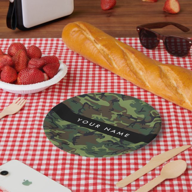 Green Camouflage Pattern, Your name, Personalise Paper Plate (Picnic)