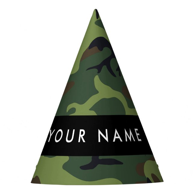 Green Camouflage Pattern, Your name, Personalise Party Hat (Front)
