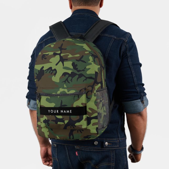 Green Camouflage Pattern, Your name, Personalise Printed Backpack (Insitu (Model))