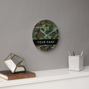 Green Camouflage Pattern, Your name, Personalise Round Clock