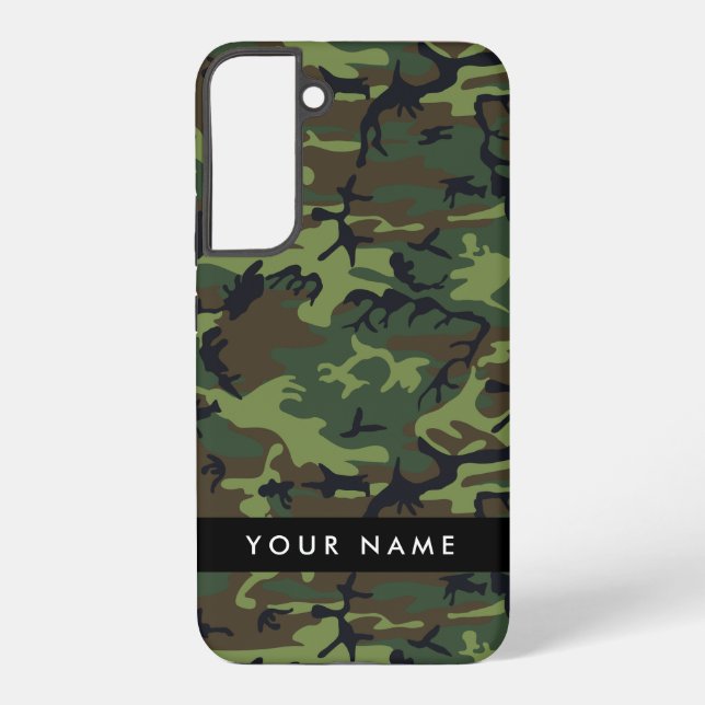 Green Camouflage Pattern, Your name, Personalise Samsung Galaxy S22+ Case (Back)
