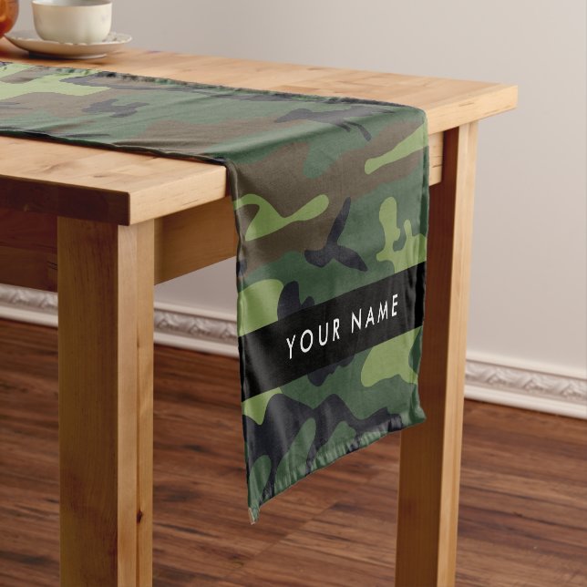 Green Camouflage Pattern, Your name, Personalise Short Table Runner (In Situ)