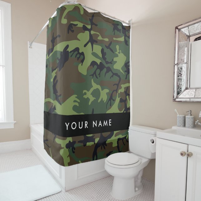 Green Camouflage Pattern, Your name, Personalise Shower Curtain (In Situ)