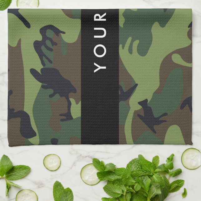 Green Camouflage Pattern, Your name, Personalise Tea Towel (Folded)