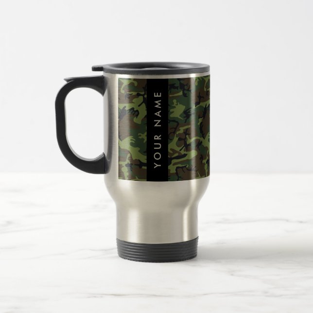 Green Camouflage Pattern, Your name, Personalise Travel Mug (Left)