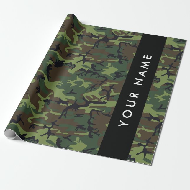 Green Camouflage Pattern, Your name, Personalise Wrapping Paper (Unrolled)