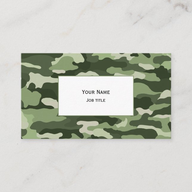Green Camouflage (solid white) Business Card (Front)