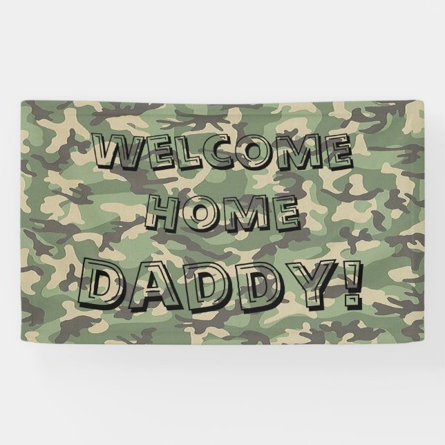 Green Camouflage Welcome Home Banner Personalized (Horizontal)