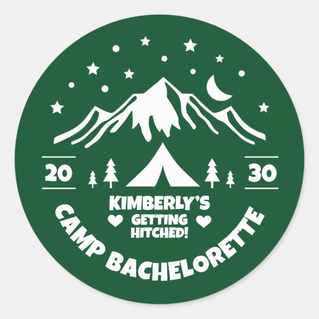 Green Camp Bachelorette Bride Classic Round Sticker (Front)