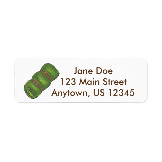 Green Camp Camping Camper Sleeping Bag Roll Labels (Front)