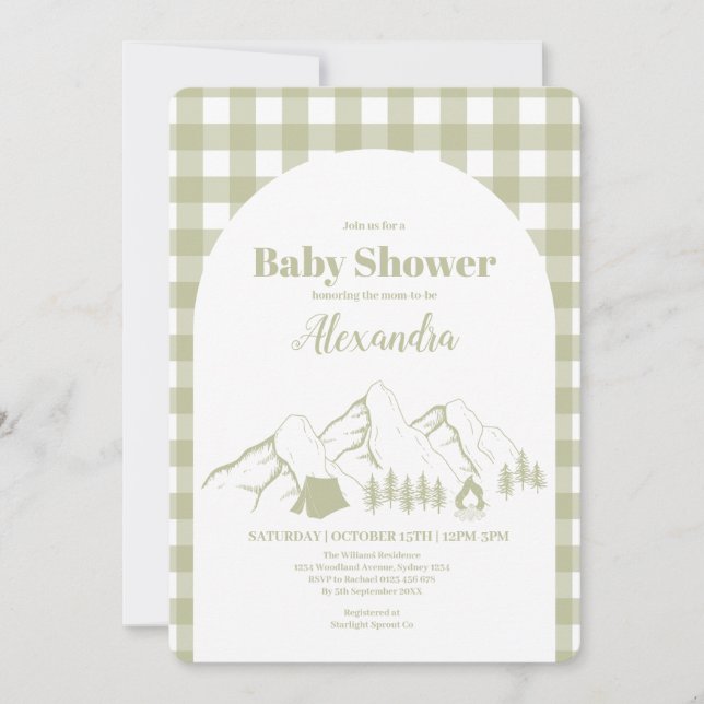 Green Camping Baby Shower Invitation (Front)