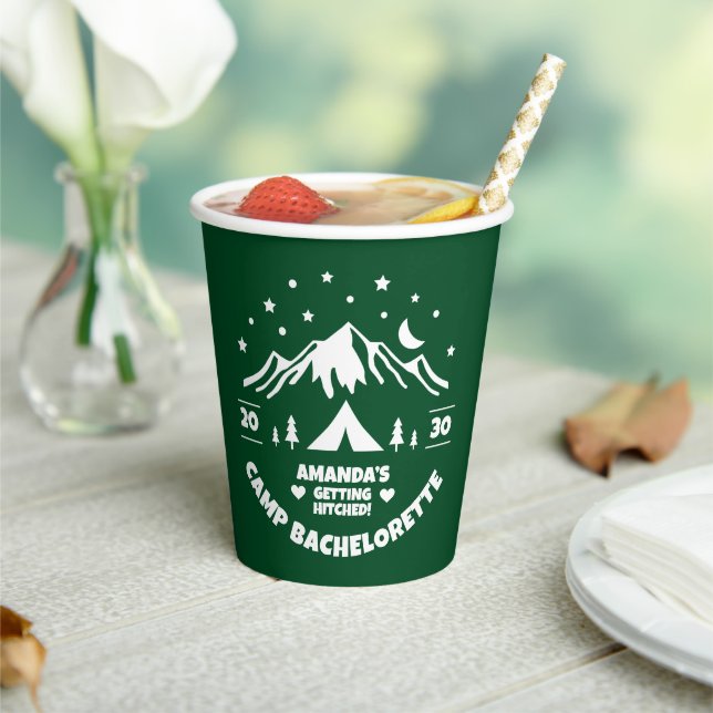 Green Camping Bachelorette Party Paper Cups (Insitu)