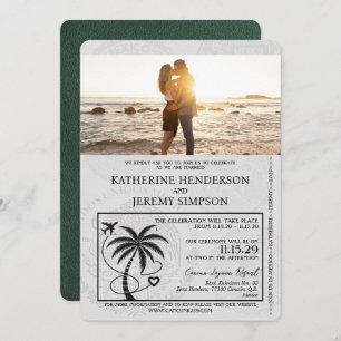 Green Cancun Passport Wedding Invitation