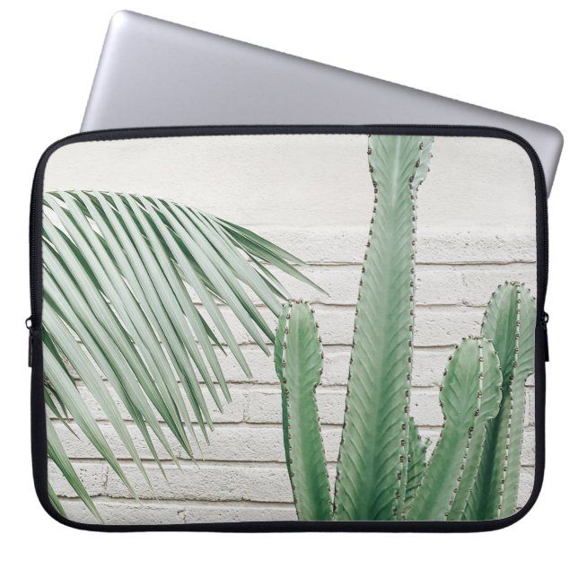 Green candelabra cactus laptop sleeve (Front)