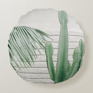 Green candelabra cactus round cushion