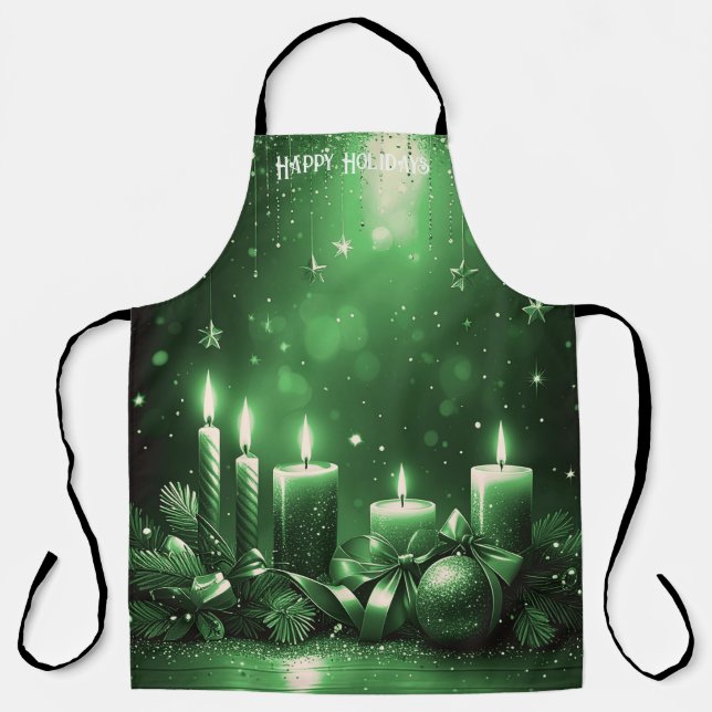 Green Candles Christmas Holiday Apron (Front)