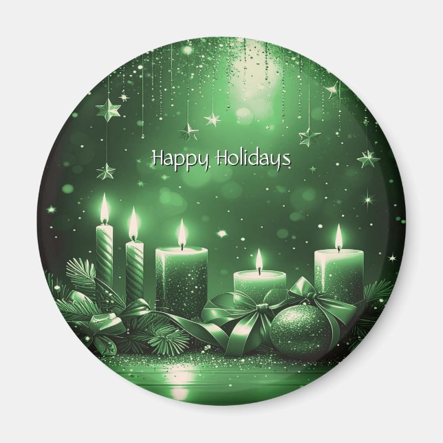Green Candles Christmas Holiday Magnet (Front)