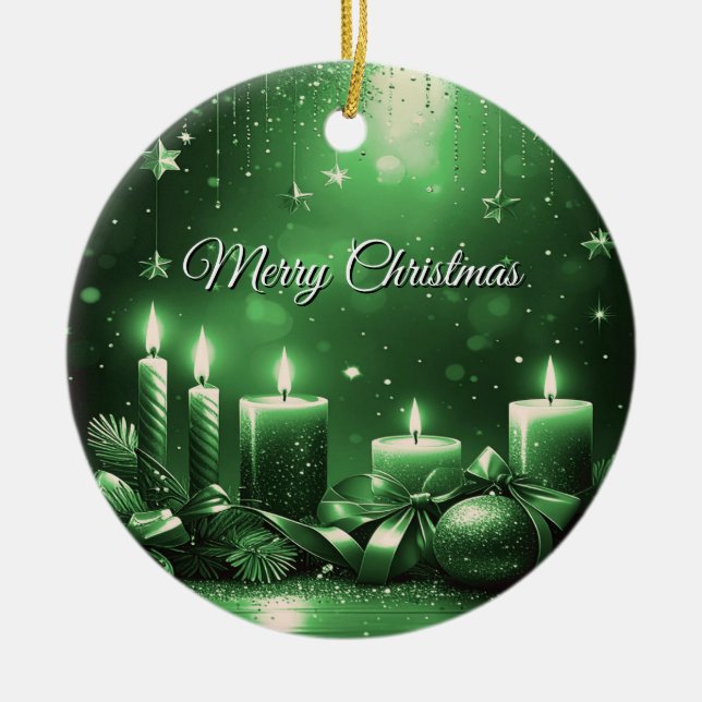 Green Candles Christmas Holiday Ornament (Front)