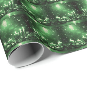 Green Candles Christmas Holiday Wrapping Paper