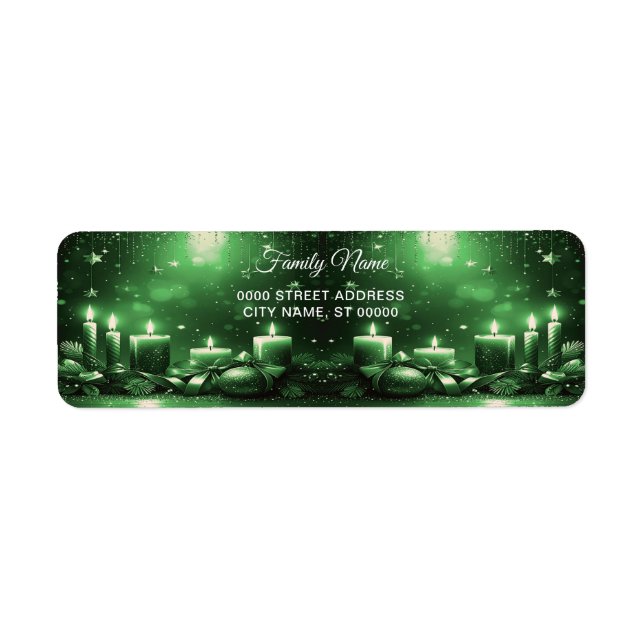 Green Candles Christmas Return Address Label (Front)