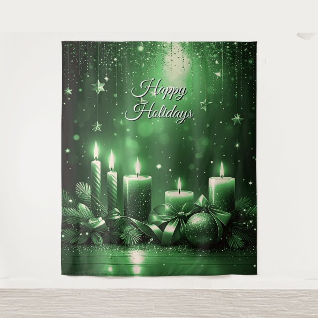 Green Candles Holiday Backdrop Tapestry (Front)