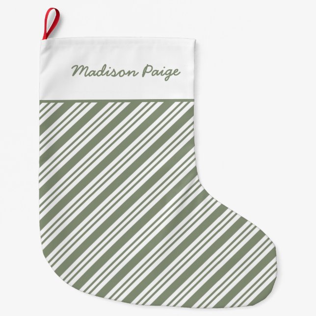 Green Candy Cane Striped Christmas Holiday Party Large Christmas Stocking (Front)