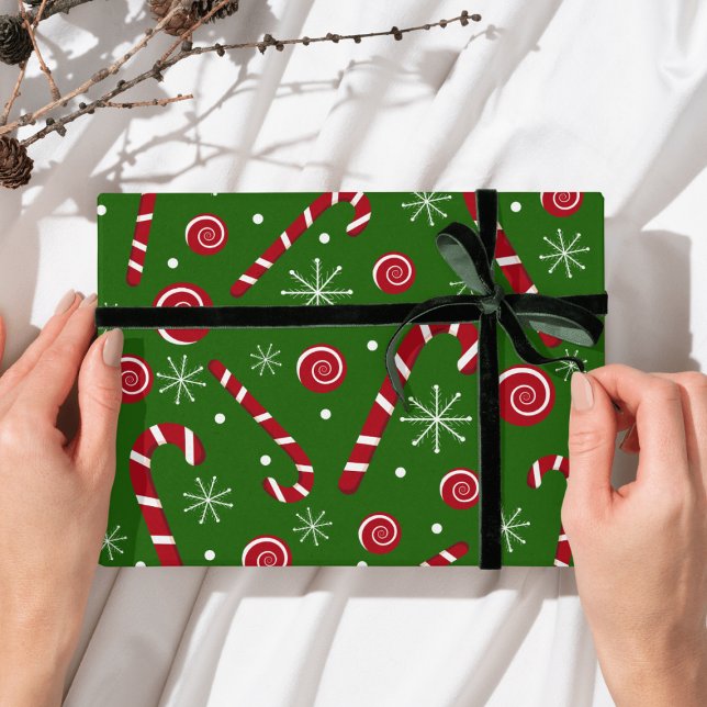Green Candy Cane & Swirl Christmas Wrapping paper  (Creator Uploaded)