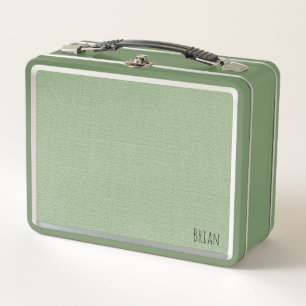 Green Canvas Pattern Monogrammed Metal Lunch Box