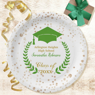 Green Cap and Laurel Graduation Party Paper Plate