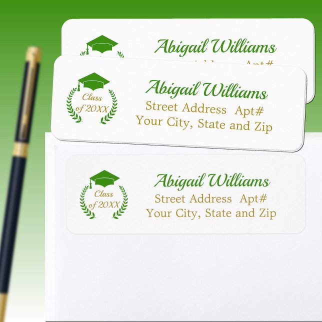 Green Cap and Laurel Graduation Return Address Label (Creator Uploaded)