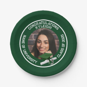 Green Cap & Diploma Photo Graduation Paper Plate