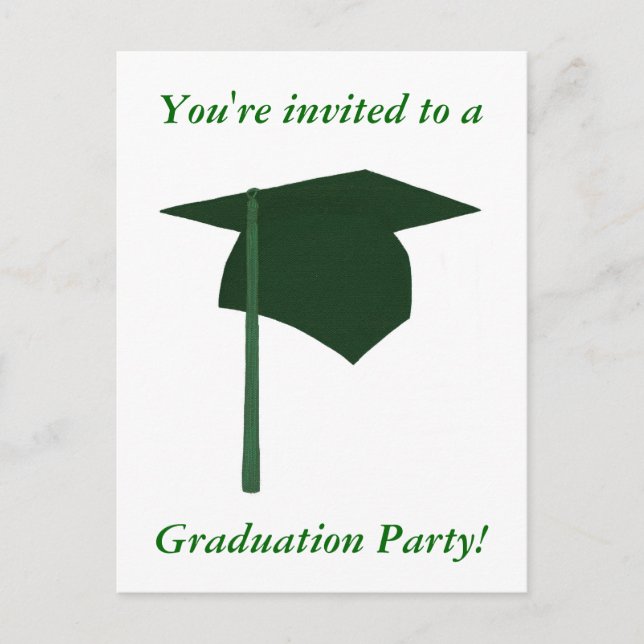 Green Cap Graduation Party Invitation Postcards (Front)