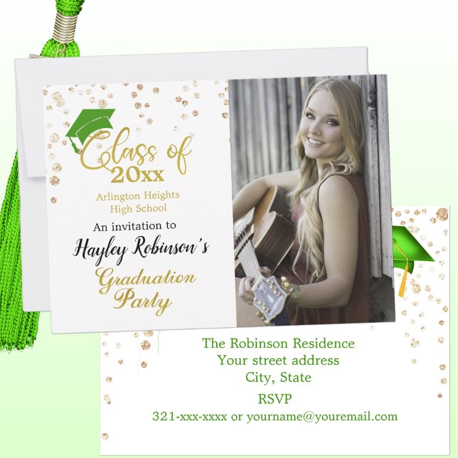 Green Cap Photo Graduation Party Invitation (Creator Uploaded)