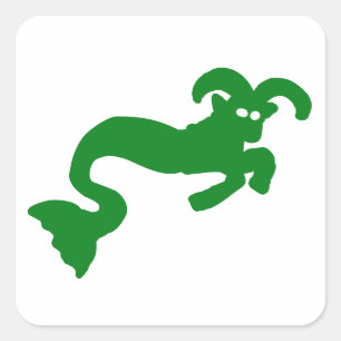 Green Capricorn Sea-Goat Zodiac Silhouette Square Sticker