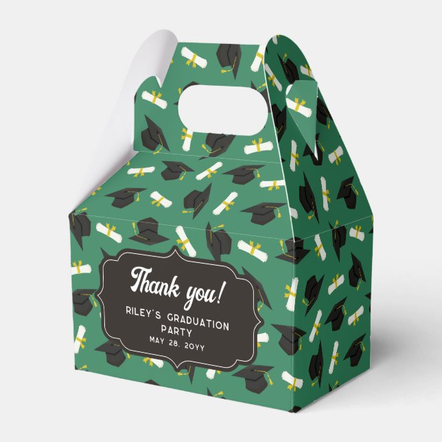 Green Caps & Diplomas Pattern Graduation Thank You Favour Box (Front Side)