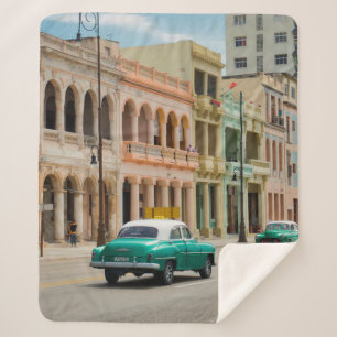 GREEN CAR ON ROAD SHERPA BLANKET