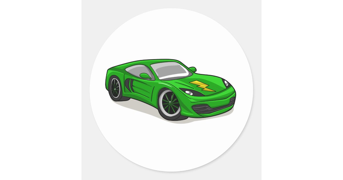 Green car racing cartoon - Choose background colo Classic Round Sticker |  Zazzle