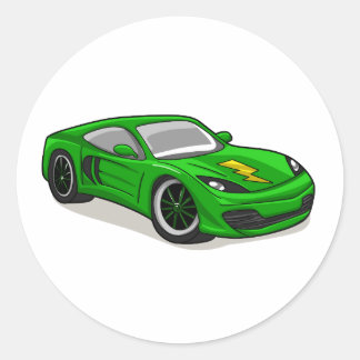 Green car racing cartoon  - Choose background colo Classic Round Sticker